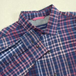Tommy Bahama Men's Large Purple Plaid Long Sleeve Button‎ Front Shirt